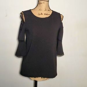 Ann Taylor Black cold shoulder 3/4 sleeve top